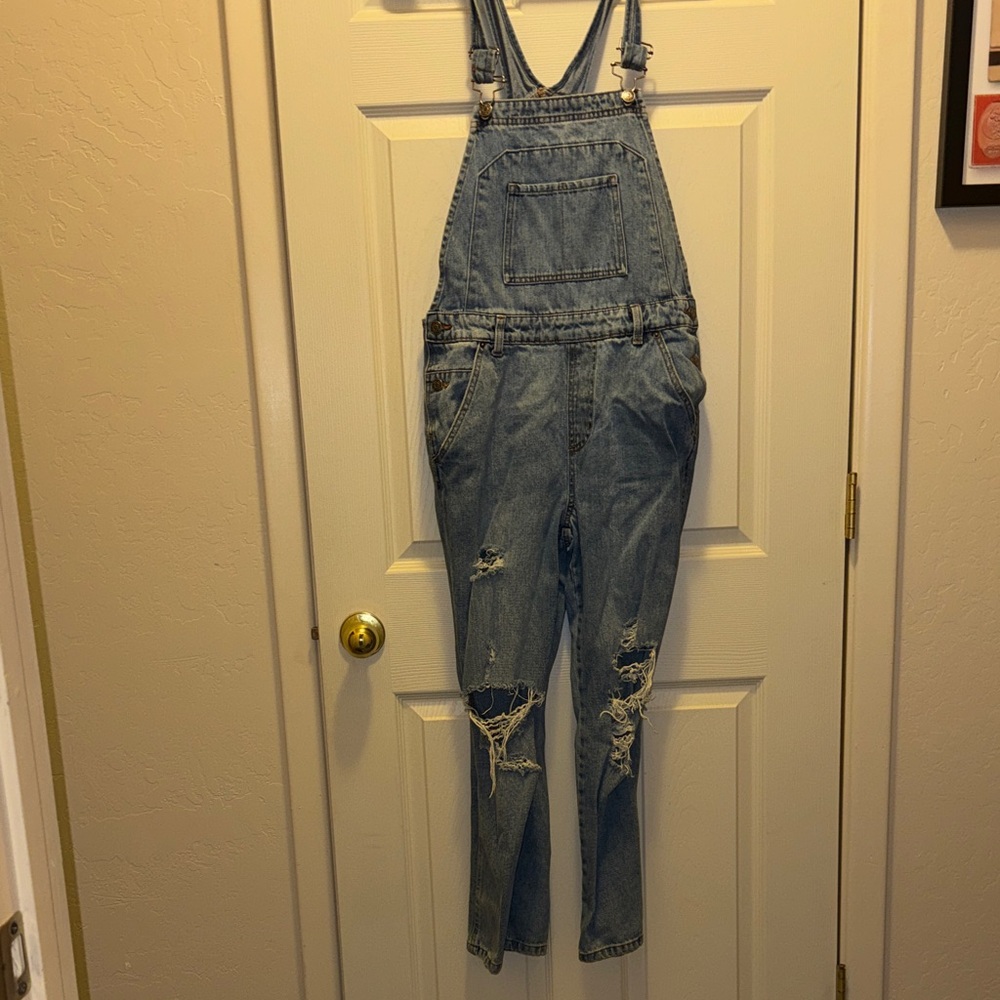 Distressed Denim Overalls
